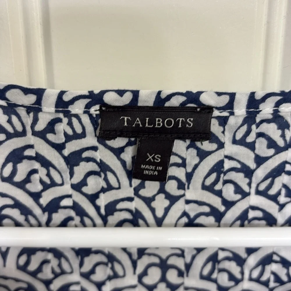 Talbots Women’s 3/4 Sleeve Popover Tunic Sz XS Cotton Blue White Print - Picture 3 of 8